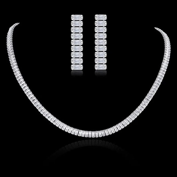 Baguette Simulated Diamond Tennis Necklace - Picture 1 of 8